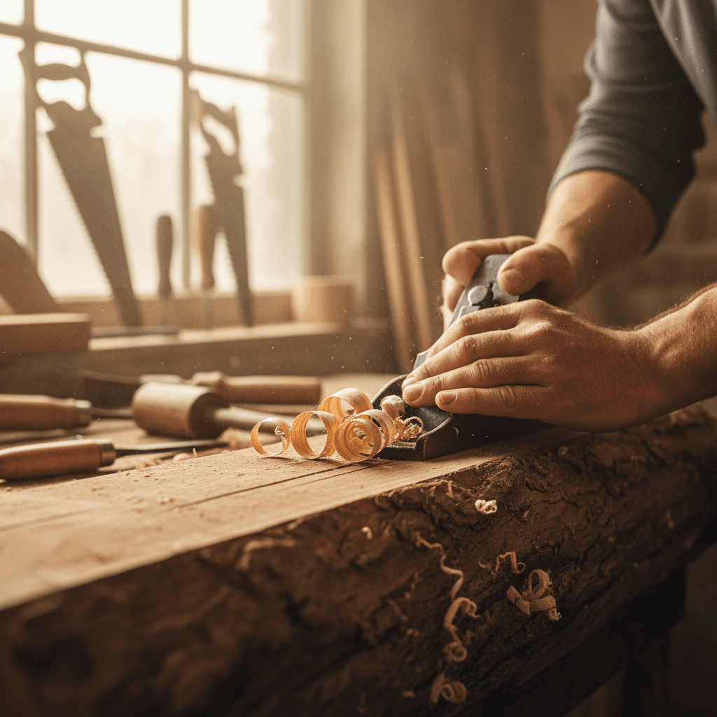 Close-up of quality timber materials on construction site