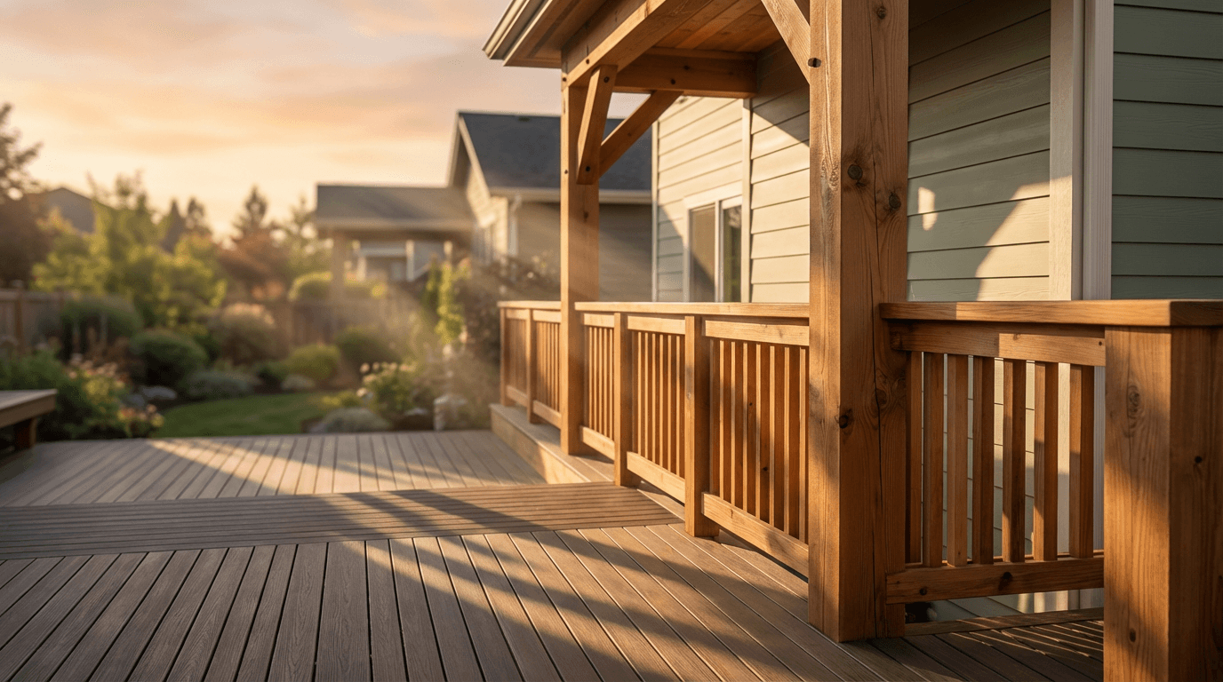 Finished residential timber deck overlooking garden